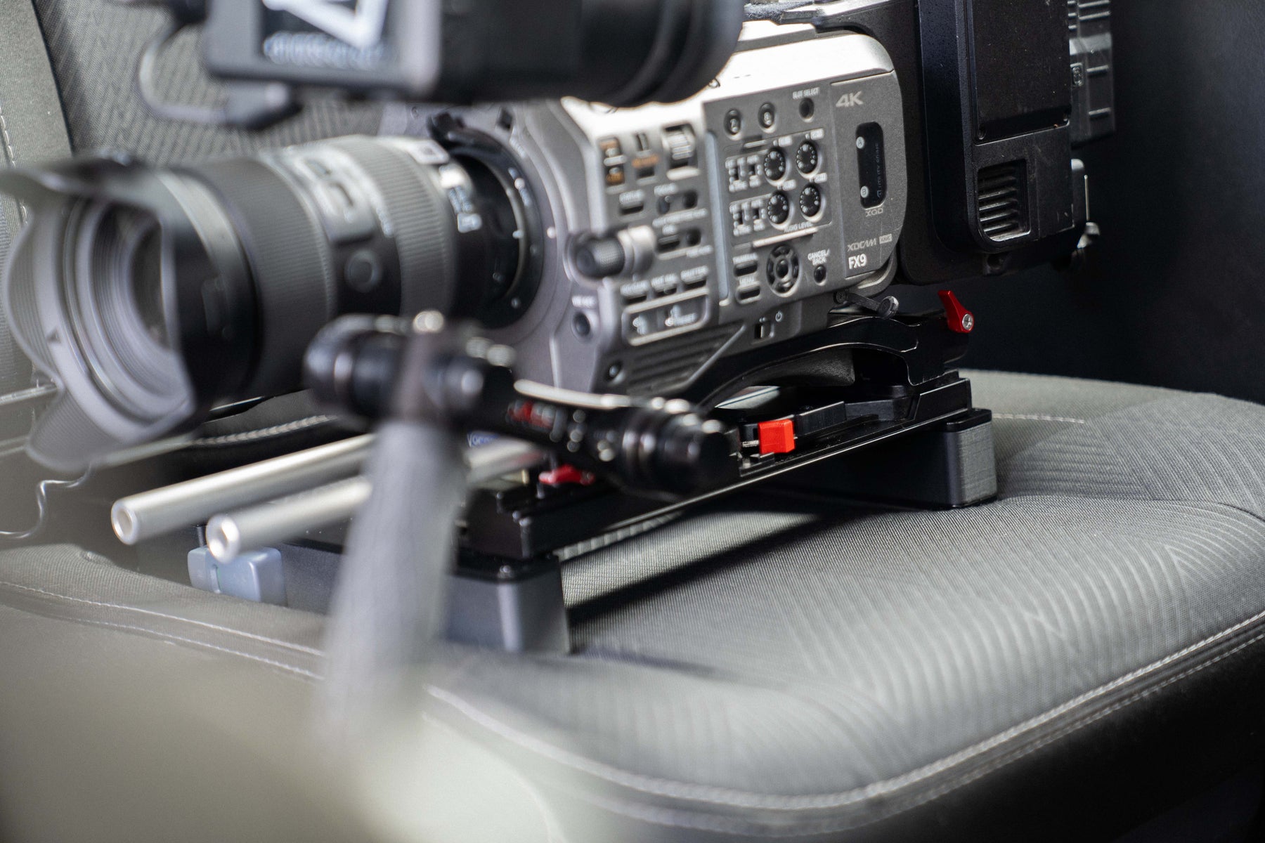 The Gearseat clicks securely into the universal ISOFIX/LATCH mount found in almost every modern car, giving you a rock-solid base for your camera gear.